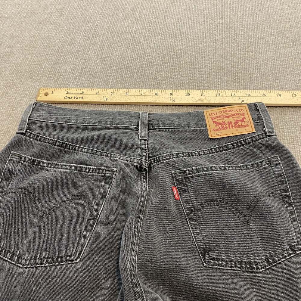 Levis 501 Jeans Womens 28 Gray Charcoal Wash Straight Distressed Denim Pants - Picture 6 of 12